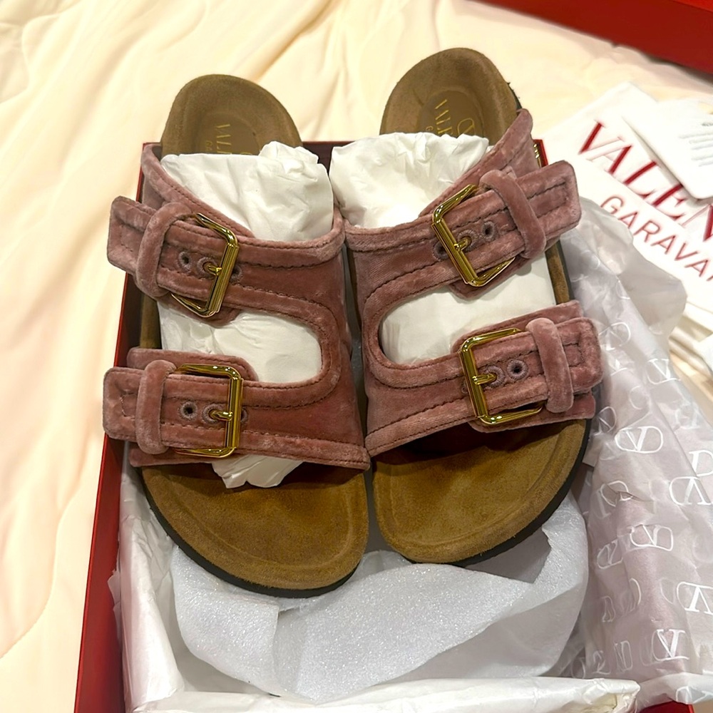Valentino Garavani Velvet Dusty Rose Slides size 38/8